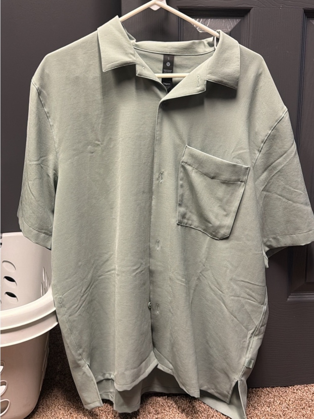lululemon athletica sage green short-sleeve button-down shirt